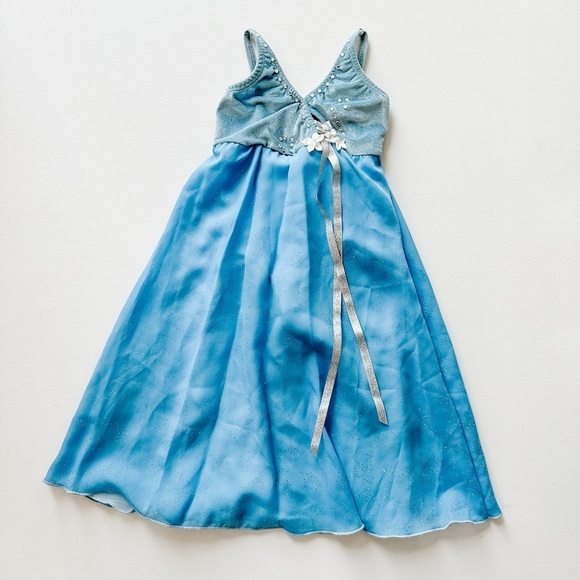 Figure Skating Dress - Blue Empire Waist Velvet/Chiffon- Size 4-5T - Picture 5 of 8